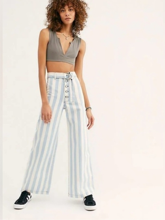 Boyish Pants - Boyish By Her Charley Wide Leg High Rise Striped Jeans Casablanca Sz 31
